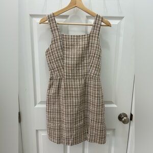 Monteau Tweed Sleeveless Dress in Brown and Cream Plaid